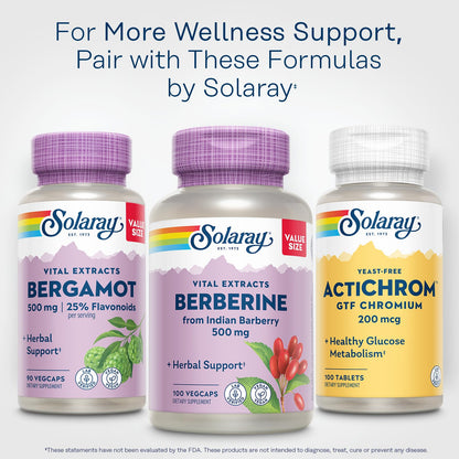 SOLARAY Bergamot 500 mg - Citrus Bergamot Supplement for an Active Lifestyle - Standardized to 25% Flavonoids - with Berberine HCl from Indian Barberry - Vegan, 60-Day Guarantee, 30 Serv, 60 VegCaps