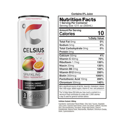 CELSIUS Sparkling Mango Passionfruit, Functional Essential Energy Drink 12 Fl Oz