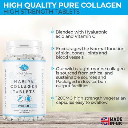 Marine Collagen Peptide Tablets 1200MG - 6 Month Supply - 180 High Strength Collagen Tablets