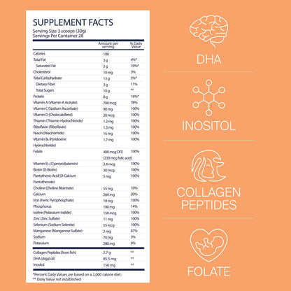 LUV&LIFE Prenatal Vitamin Supplement Powder Vanilla Flavored Contains Protein and Fiber