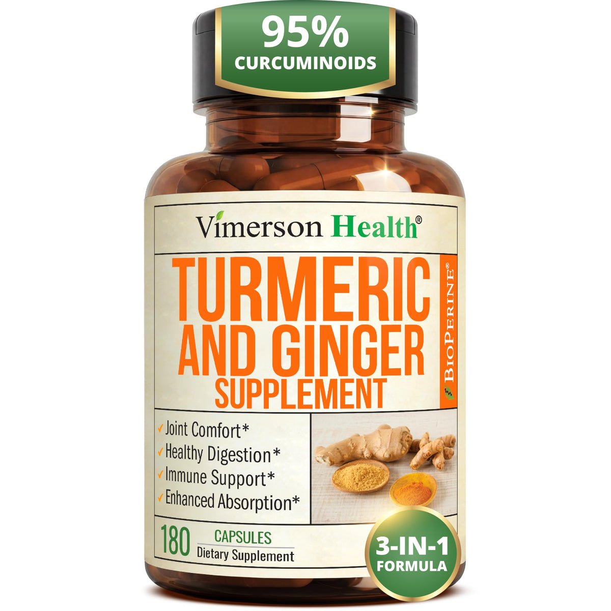 Turmeric and Ginger Supplement – Inflammation & Joint Support. 60 Capsules
