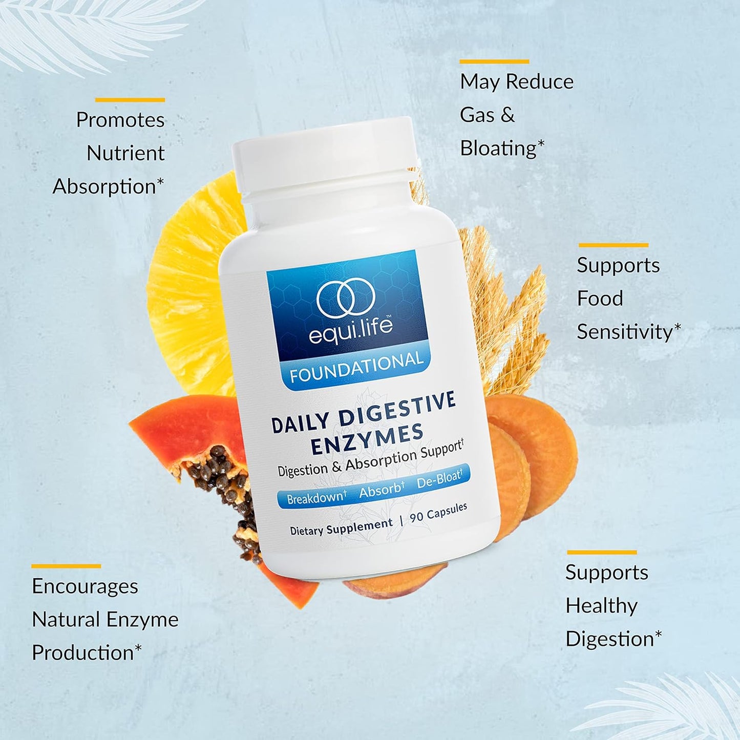 Equilife Daily Digestive Enzymes, Bromelain, Lactase & Lipase, 90 Capsules | Supports Healthy Digestion, Acid Balance & Nutrient Absorption | Allergen Free | Gluten Free | Vegan | Non-GMO