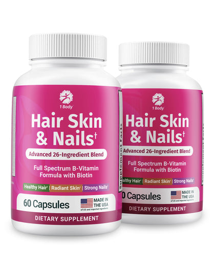 1 Body Hair Skin & Nails with Biotin, Vegan Vitamins, 60 Capsules