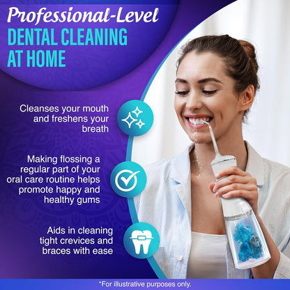 GuruNanda Advanced Dental Water Flosser 3.0 with UV Mode Water Flosser & 24 Aquapods with Mouthwash for Fresh Breath & Plaque Removal, Compact & TSA-Friendly