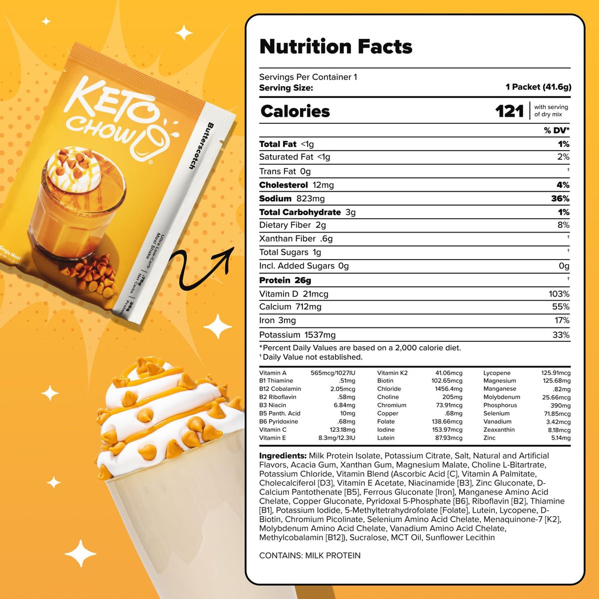 Keto Chow Chocolate Peanut Butter Meal Replacement Shake Powder, 1 Meal