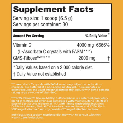 American Nutriceuticals Vitamin C Powder Sugar Free - Immune Booster -Non-Acidic - No Upset Stomach, No Gas - 4000mg (30-Day Supply)