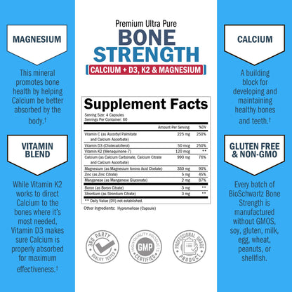 Bone Strength Supplement for Women & Men, 120 Capsules
