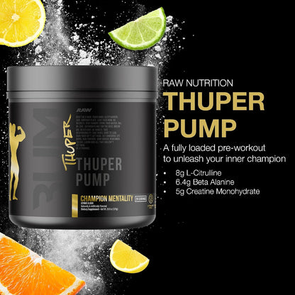RAW Thuper Pump Stim Free Pre Workout Powder - High-Dosage Caffeine-Free Pre Workout for Max Muscle Pumps & Strength Building - Non-Stimulant Preworkout with Creatine - 20 Servings, Champion Mentality