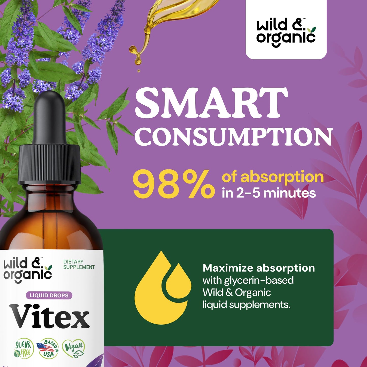 Wild & Organic Vitex Tincture - Mood & Perimenopause Support - Vitex Chasteberry Supplement for Women - Liquid Chaste Tree Berry Extract - Vegan, Sugar & Alcohol-Free Herb Drops - 4 fl oz