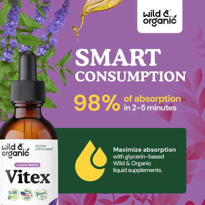 Wild & Organic Vitex Tincture - Mood & Perimenopause Support - Vitex Chasteberry Supplement for Women - Liquid Chaste Tree Berry Extract - Vegan, Sugar & Alcohol-Free Herb Drops - 4 fl oz