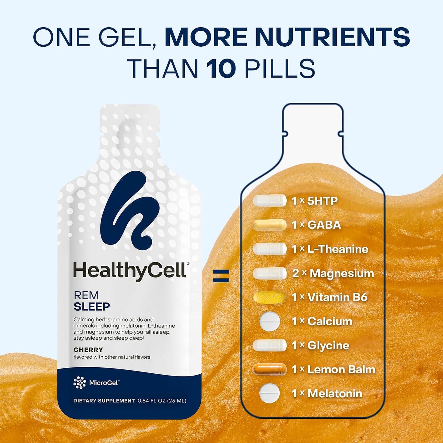 Healthycell REM Sleep Aid Liquid Gel Supplement for Adults - 30 Gel Packs | Extra Strength, Deep Sleep Supplement with Melatonin, Magnesium, L-Theanine, GABA & Natural Calming Herbs - 30 Gel Packs
