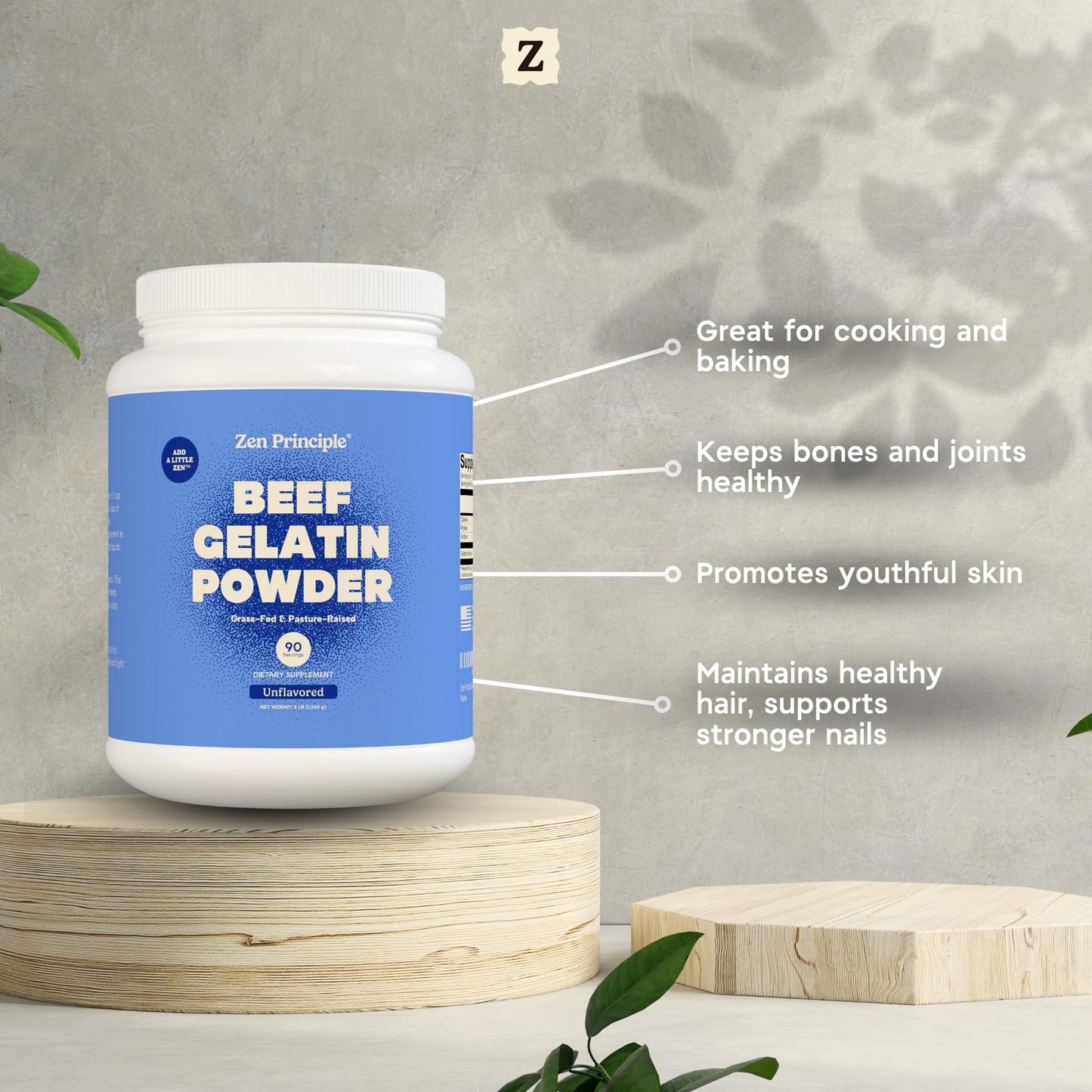 Zen Principle Grass-Fed Gelatin Powder, 1.5 lb. Custom Anti-Aging Protein for Healthy Hair, Skin, Joints & Nails. Paleo and Keto Friendly. Cooking and Baking. GMO-Free and Gluten-Free. Unflavored.