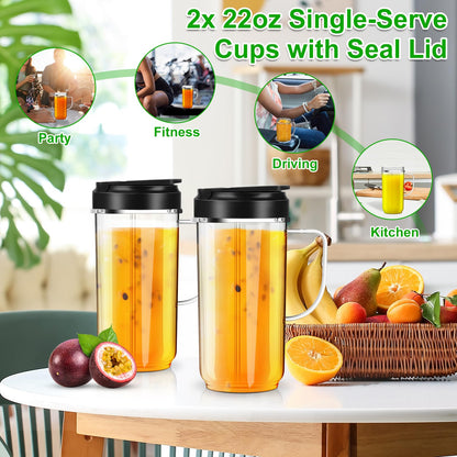 2 Pack Magic Bullet Blender Cups Tall 22oz Cup with Flip Top To-Go Lid Replacement Part