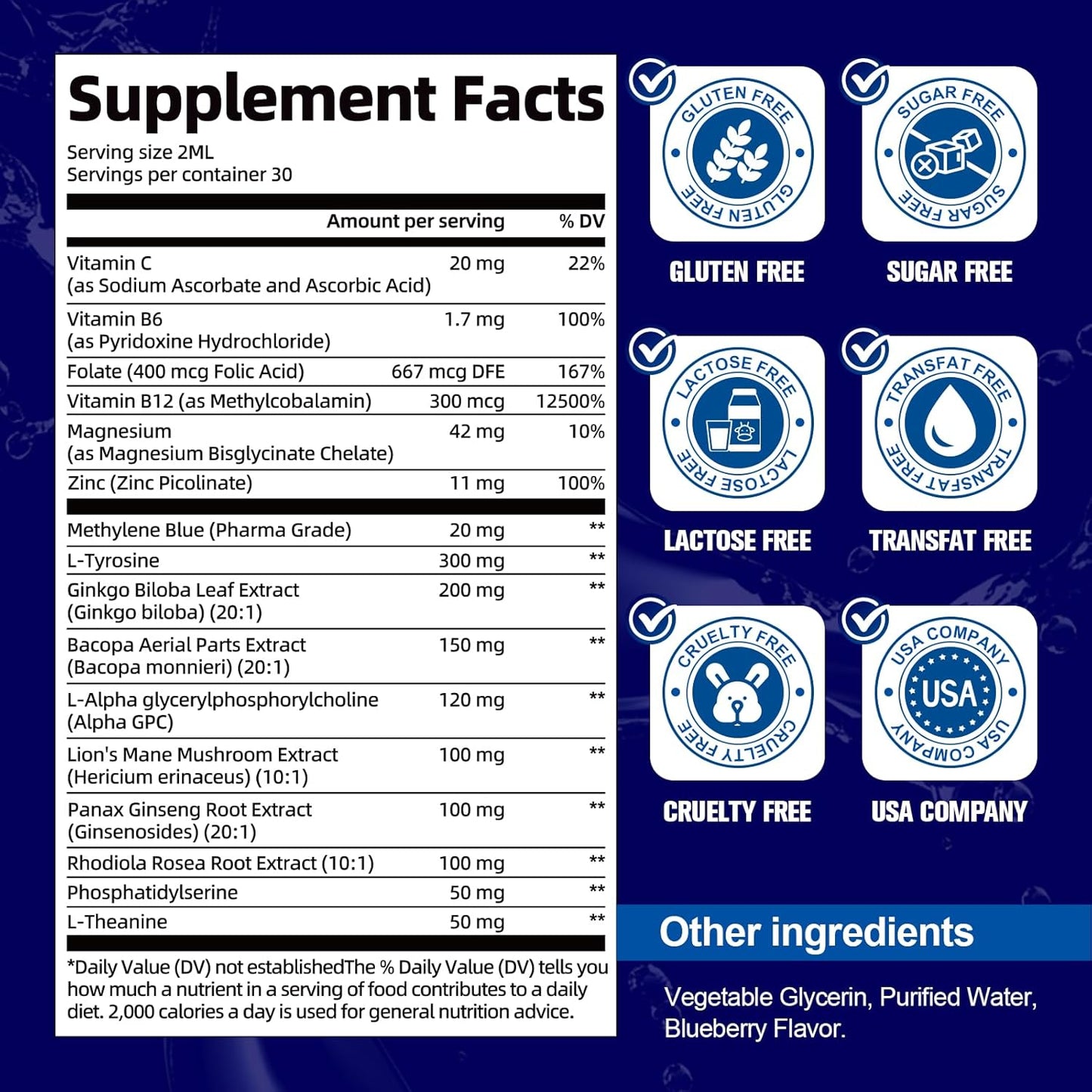 Migcopat Methylene Blue Drops, with Alpha GPC, Lion’s Mane & Bacopa, 2 fl oz