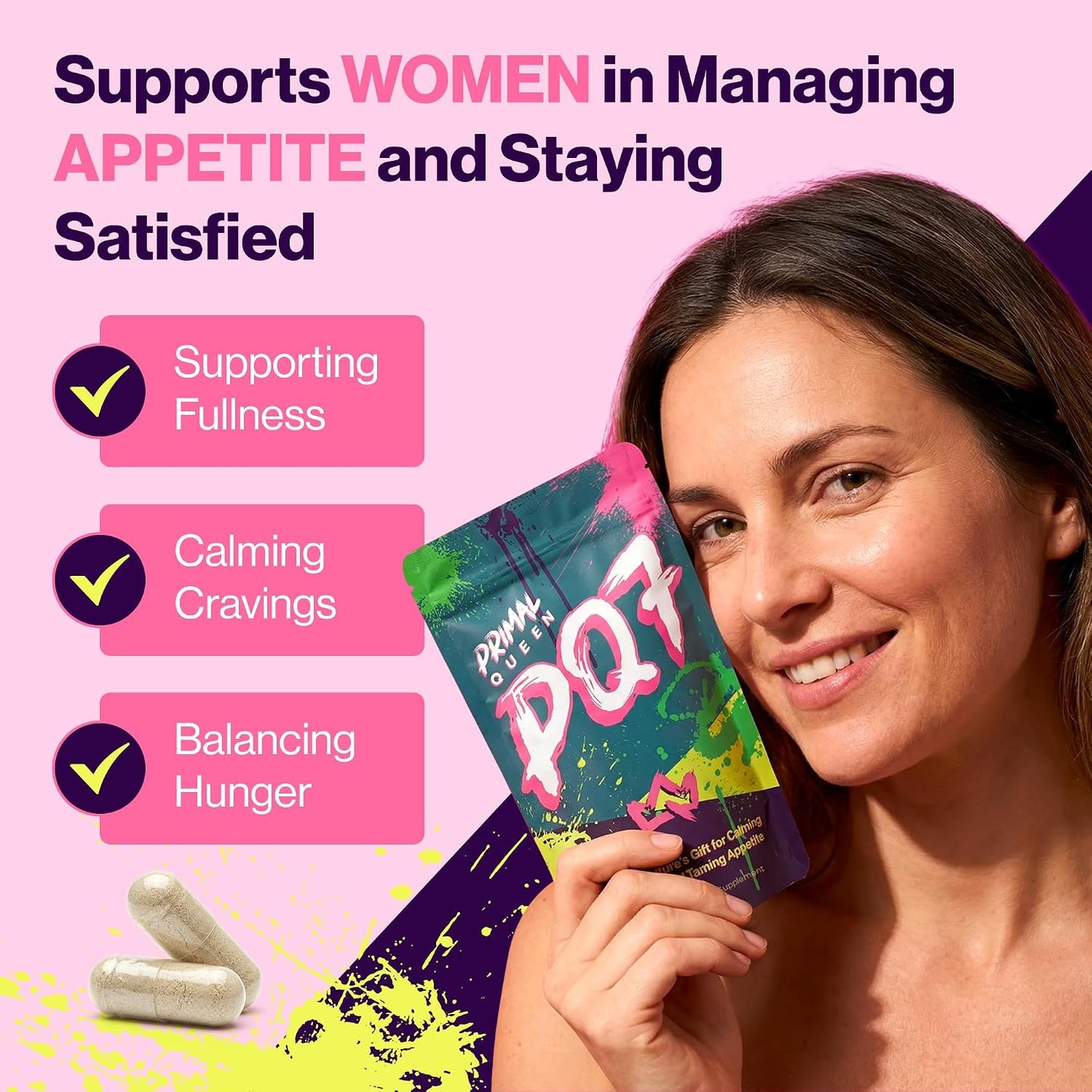 Primal Queen PQ7 Appetite Control, Cravings, Hunger & Fullness, 60 Capsules | Stimulant-Free Daily Formula for Women to Help Curb Snacking and Stay Satisfied