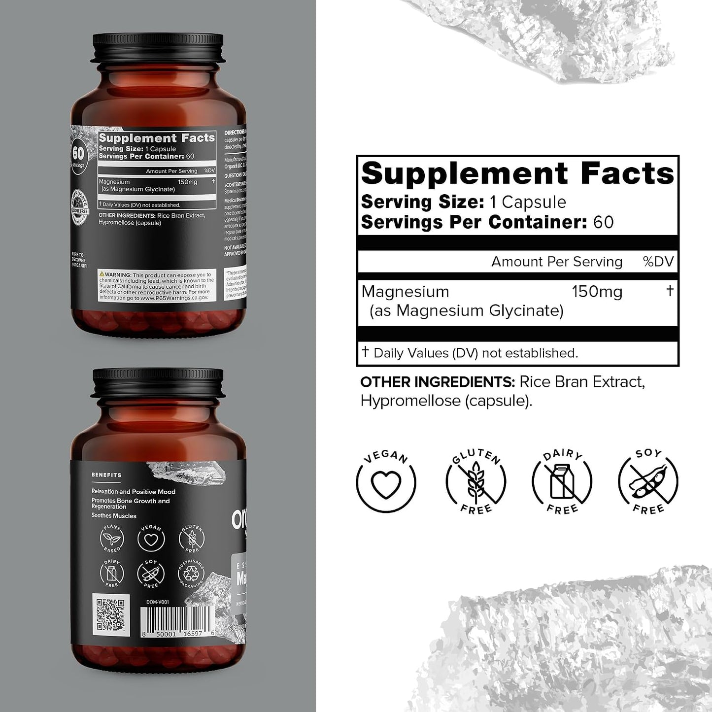 Organifi Essential Magnesium Glycinate Supplement for Bone Support and Muscle Health, 150mg, 60 Vegan Capsules