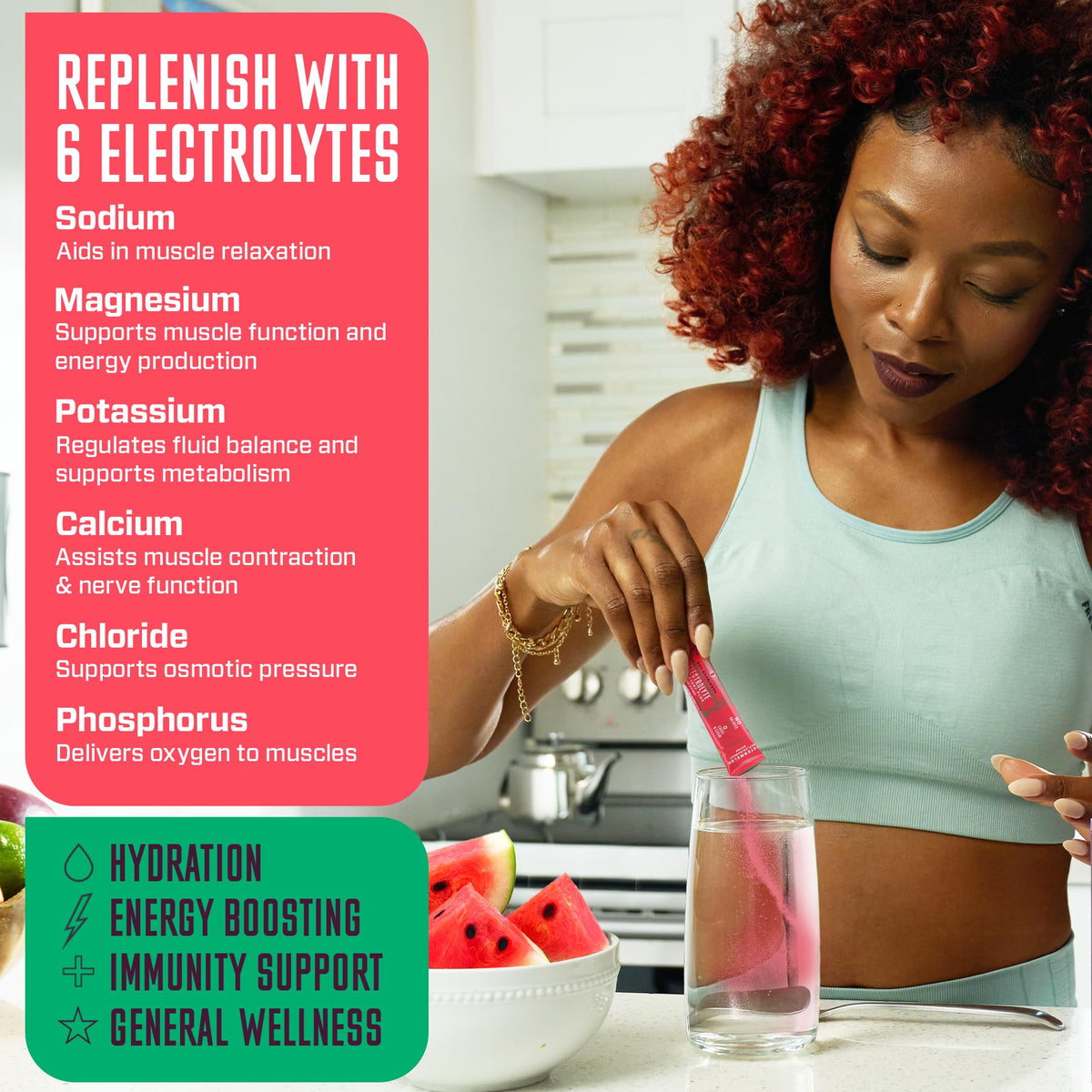 KEY NUTRIENTS Multivitamin Electrolytes Powder No Sugar - Refreshing Watermelon