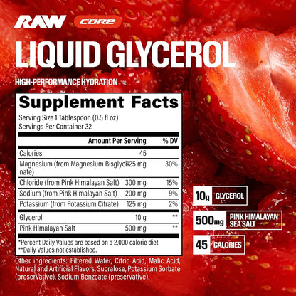 RAW Liquid Glycerol Workout Supplement, Liquid Glycerol Supplement for Enhanced Pumps, Increased Muscle Fullness, Endurance & Hydration - Pre-Workout for Men & Women, 32 Servings (Strawberry Slush)