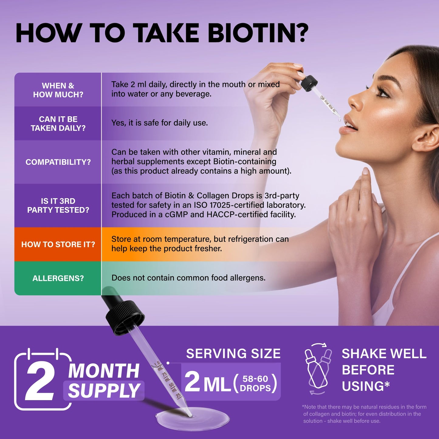 Liquid Biotin & Collagen 60,000 mcg - Vitamins for Hair Growth Support - Extra Strength Drops for Women & Men - Liquid Collagen Supplement - Strong Nails & Healthy Skin - Raspberry Flavor, 2 Fl Oz