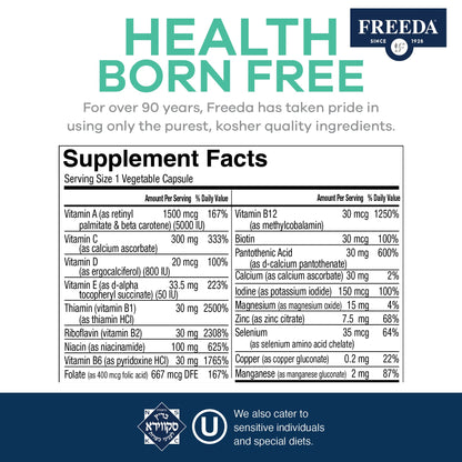 FREEDA One Daily Multivitamin Without Iron - Quintabs-M - 100 Capsules | Iron-Free Multivitamin - Supporting Balanced Nutrition & GLP-1 Health for Men & Women - Complete Daily Vitamins