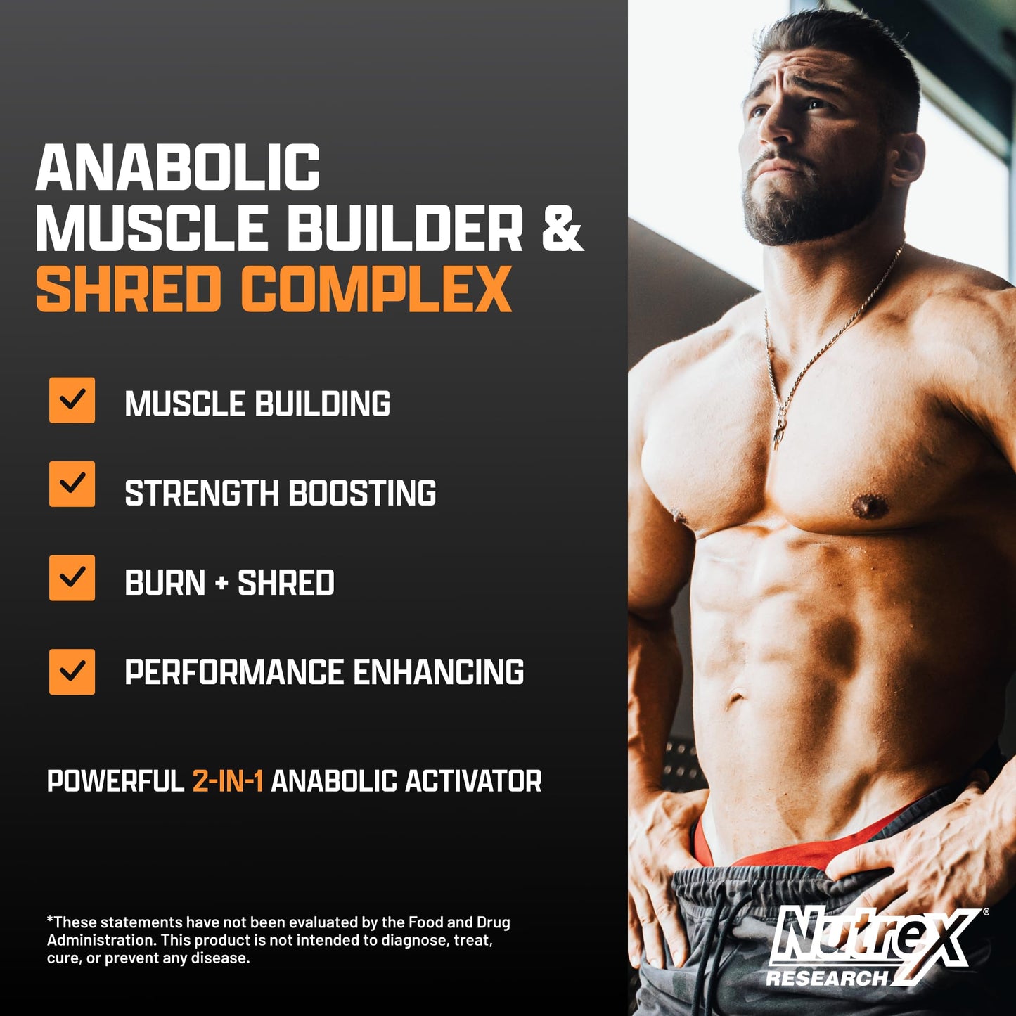 Nutrex Research Anabol Ripped Anabolic 2 in 1 Muscle Builder for Men Muscle Growth Supplements Shredding Formula Recovery Thermogenic Support Lean Physique 60 Count