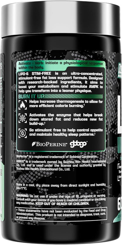Nutrex Research LIPO SIX Stim-Free Metabolism & Appetite Support Supplement – Reduce Hunger | Non-Stimulant Weight Management Supplement for Women and Men – 60 Servings