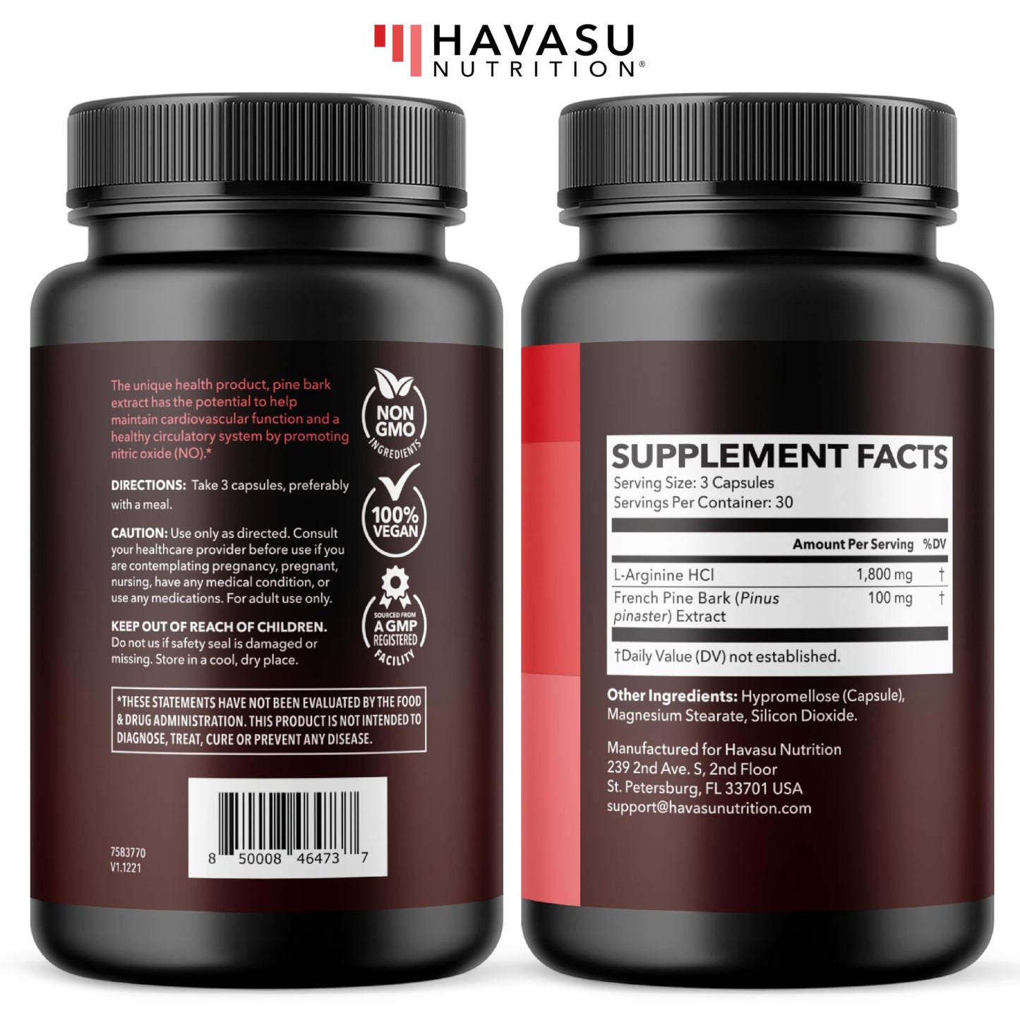 L-Arginine and L-Citrulline for Men, Nitric Oxide Support, 30 Servings | L Arginine 1000mg Capsules with L Citrulline and Tart Cherry, Performance Supplement for Men's Health, Vegan, 60 Count