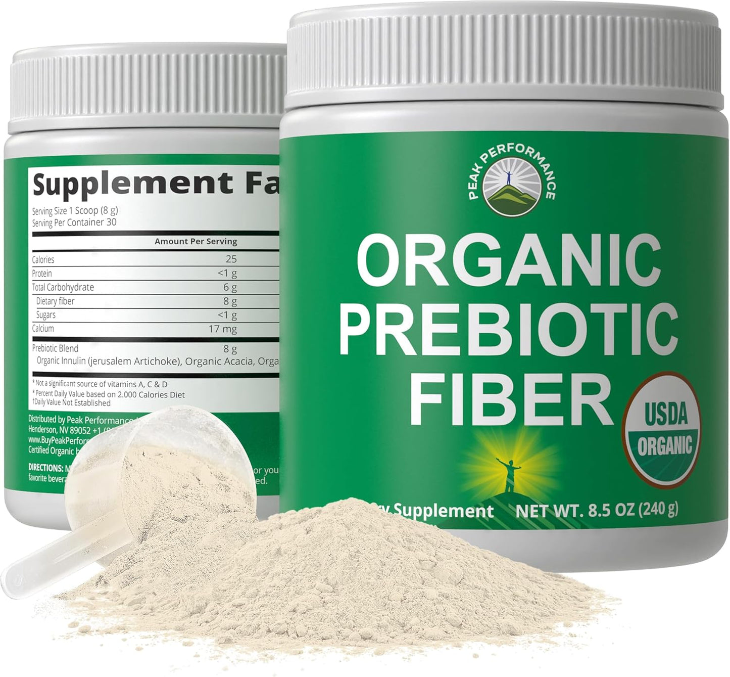 USDA Organic Prebiotic Fiber 3-in-1 Vegan Powder for Gut Health - Raw Whole Food Plant Based Prebiotics Digestive Supplement with Inulin (Jerusalem Artichoke), Acacia Fibers, SunFiber 240g