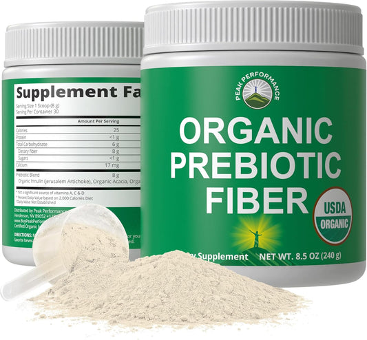 USDA Organic Prebiotic Fiber 3-in-1 Vegan Powder for Gut Health - Raw Whole Food Plant Based Prebiotics Digestive Supplement with Inulin (Jerusalem Artichoke), Acacia Fibers, SunFiber 240g