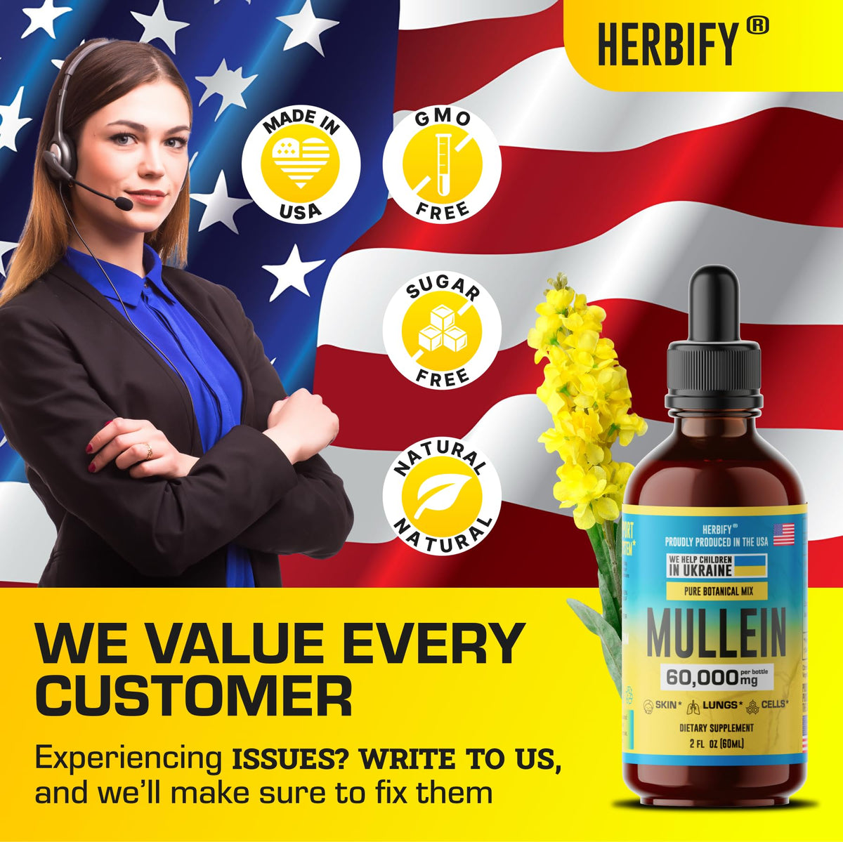 HERBIFY Mullein Drops - Lung Cleanse - Mullein Leaf Extract - Powerful Mullein