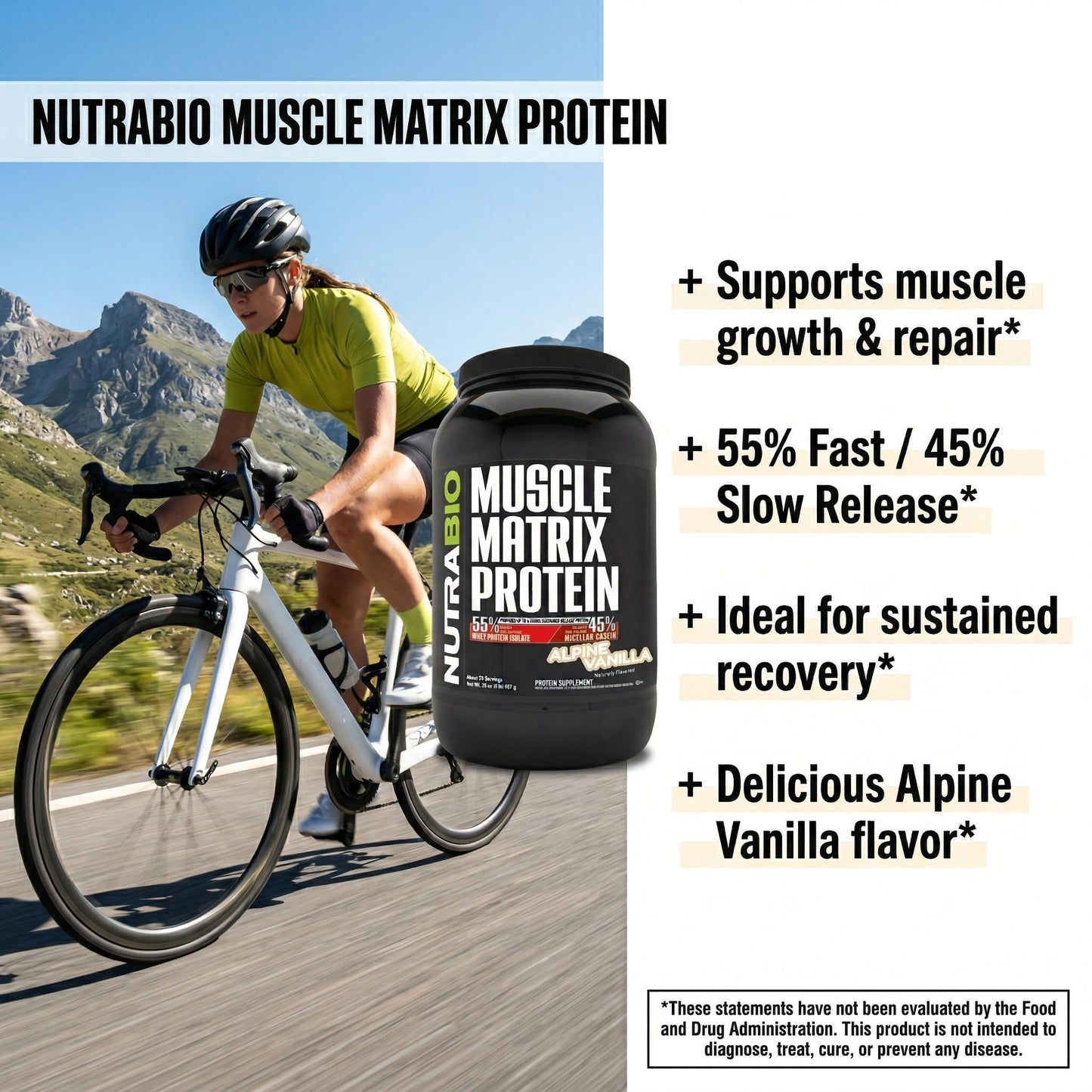 NutraBio Muscle Matrix Protein Powder - 25g of Protein Per Scoop - Whey Isolate and Micellar Casein Combo for Fast and Slow Release - Dutch Chocolate - 2 Pounds, 28 Servings