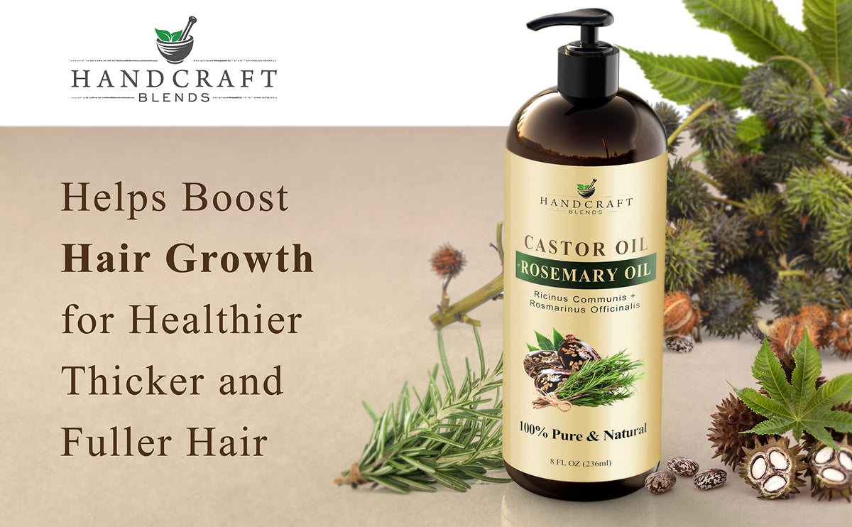 Handcraft Blends Castor Oil with Rosemary Oil for Hair Growth, Eyelashes, Eyebrows