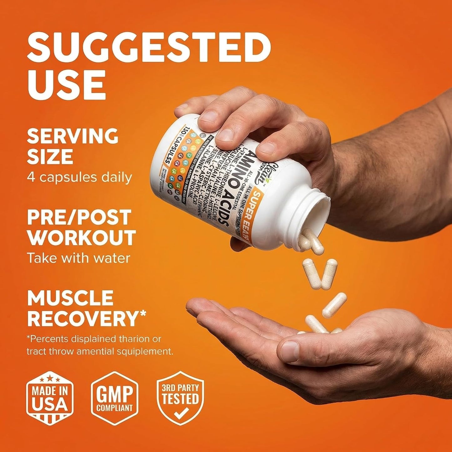 Clean Nutraceuticals Amino Acids Supplement L-Lysine, L-Threonine, L-Leucine, Isoleucine, Valine, L-Histidine, L-Tryptophan, L-Methionine, L-Arginine, L-Cysteine, L-Glutamine, L-Serine, Aspartic Acid