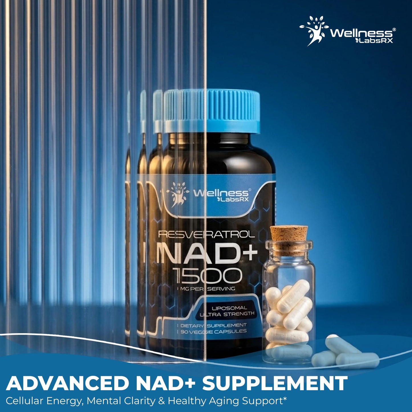 Wellness LABSRX Liposomal NAD Supplement, 1500mg - NAD Resveratrol Supplement for Women and Men, NAD+ Support Cellular Health, Energy & Anti Aging - 90 Count