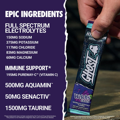 GHOST Hydration Sticks, Electrolyte Powder Packets, Sonic Cherry Limeade - 24 Sugar Free Instant Electrolyte Drink Mix - Caffeine-Free Daily Hydration & Immune Support with Clean Formula