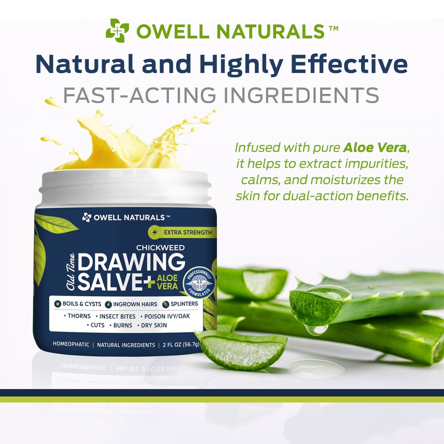 Owell naturals Chickweed Drawing Salve with Aloe Vera for boils, Cyst, Splinters, Poison Ivy/Oak, Skin Disorder, Irritations, Burns, Minor Cuts, Dry Skin, Itching