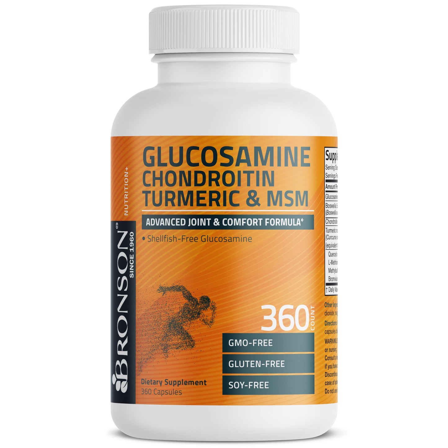Bronson Glucosamine Chondroitin Turmeric & MSM Joint Support, 60 Capsules | Standardized Boswellia, Shellfish-Free Glucosamine, Mobility & Comfort Support, Non-GMO, Gluten-Free & Soy-Free
