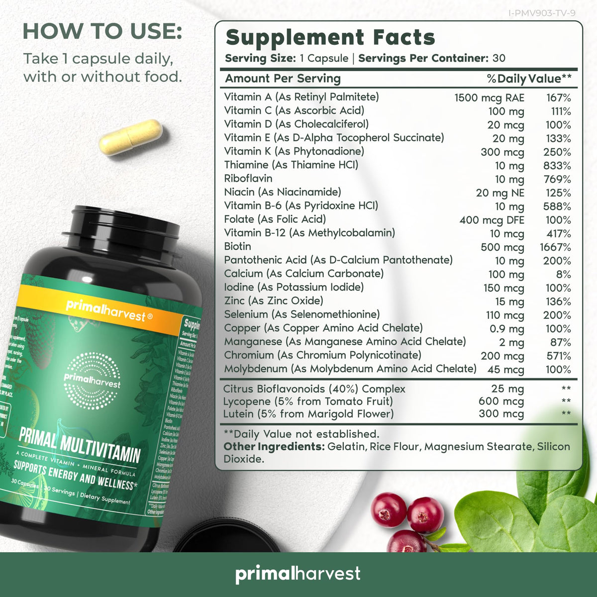 Primal Harvest 2 Pack, Multivitamin for Women and Men Vitamin A, Vitamin C, Vitamin D