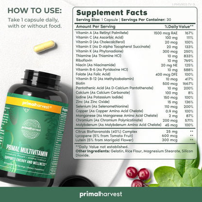 Primal Harvest 2 Pack, Multivitamin for Women and Men Vitamin A, Vitamin C, Vitamin D