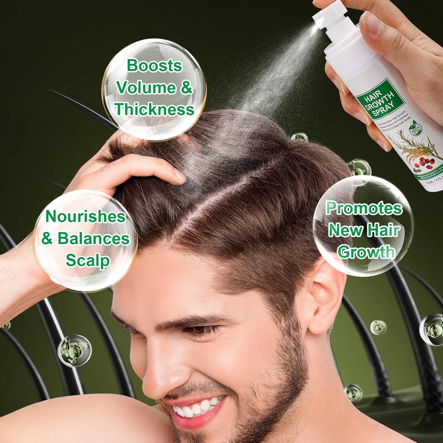 Hair Growth Serum Spray, Natural Hair Growth Spray With Biotin, Batana, Rosemary, and Castor Oil, Caffeine Ginseng Scalp Care Treatment, Thinning Hair Regrowth Thickening for Women Men 4 Fl Oz