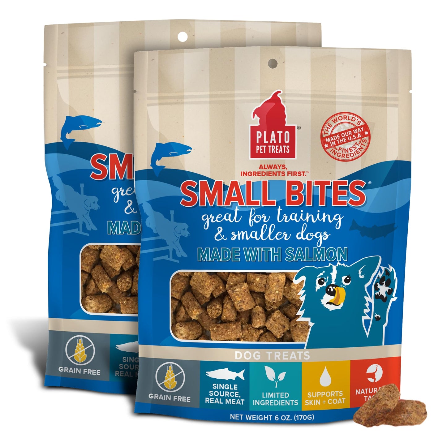PLATO Pet Treats Small Bites - Air-Dried Training Treats for Dogs - Supports Healthy Digestion - Limited Ingredients - Organic Chicken 6oz - 2 Pack
