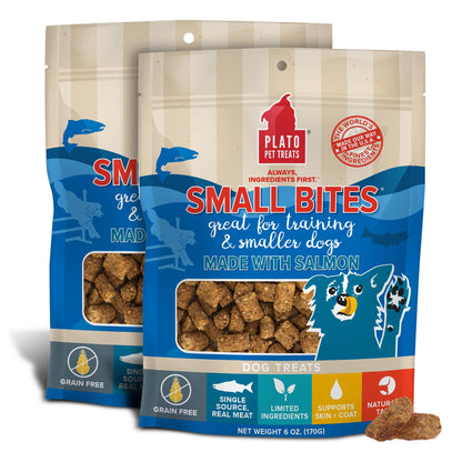 PLATO Pet Treats Small Bites - Air-Dried Training Treats for Dogs - Supports Healthy Digestion - Limited Ingredients - Organic Chicken 6oz - 2 Pack