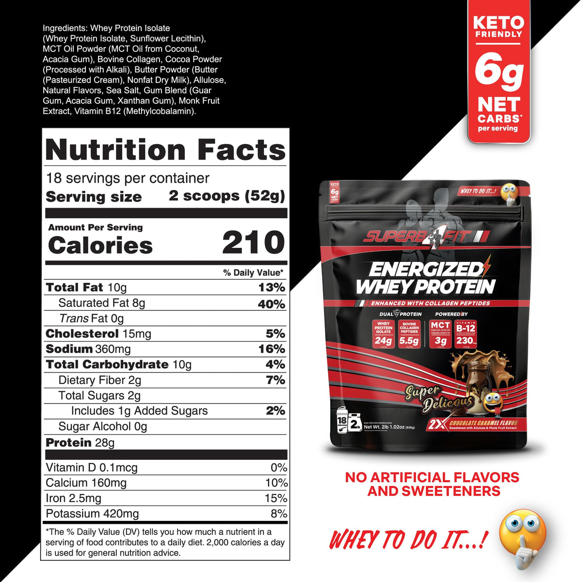 SUPERB4FIT Whey Protein Isolate Protein Keto Powder Chocolate Caramel Protein Shake