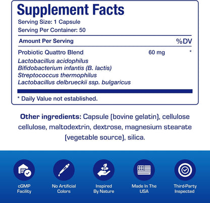 Advanced Digestive Probiotics for Women & Men - 4 in 1 Quadbiotic for Women & Men with Lactobacillus and Bifidobacterium Probiotics for Digestive Health Bloating and Constipation - 50 Servings