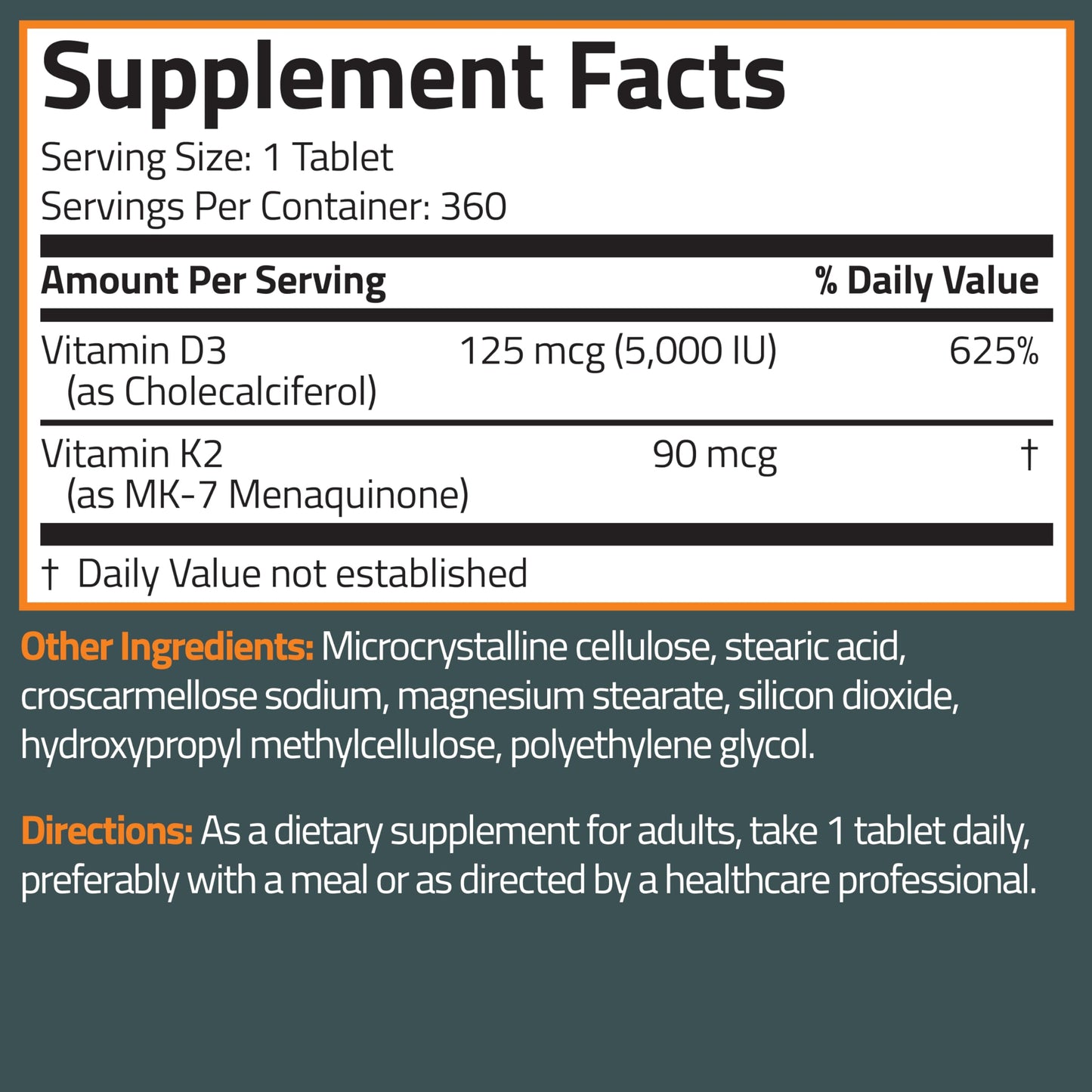 Bronson Vitamin K2 D3 (MK7) Supplement 2-in-1 D3 & K2 Complex, 120 Tablets | Bone, Immune & Heart Health Support, Gluten-Free, Soy-Free, Non-GMO, Vitamin D3 5000 IU (125 mcg) & 90 mcg K2 MK-7
