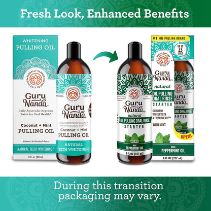 GuruNanda Starter Coconut Oil Pulling Mouthwash with Peppermint Oil, 8oz