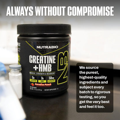 NutraBio Creatine + HMB- Creatine Monohydrate with HMB Powder for Muscle Growth, Increased Strength- 30 Servings (Unflavored)