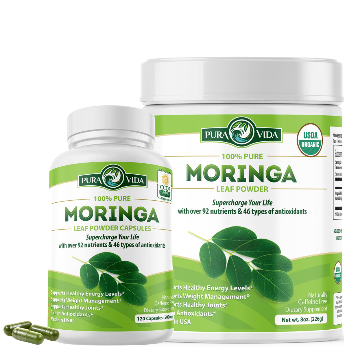 PURA VIDA MORINGA Moringa Capsules and Moringa Powder