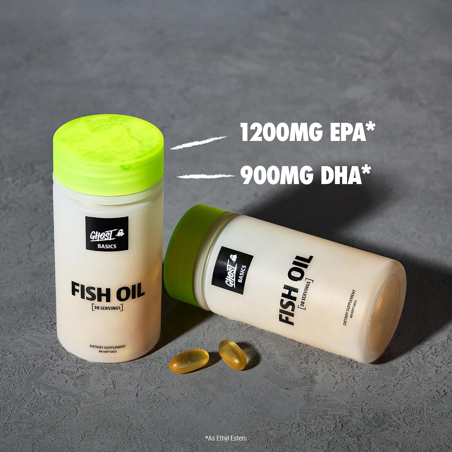 GHOST Basics Fish Oil Supplement, 3000MG Daily Omega 3 Fatty Acids with DHA & EPA for Brain, Heart Health & Immunity Support - Gluten-Free & Soy-Free - 60 Enteric Coated Softgels