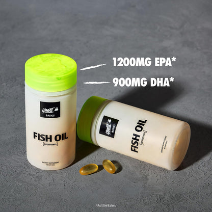 GHOST Basics Fish Oil Supplement, 3000MG Daily Omega 3 Fatty Acids with DHA & EPA for Brain, Heart Health & Immunity Support - Gluten-Free & Soy-Free - 60 Enteric Coated Softgels